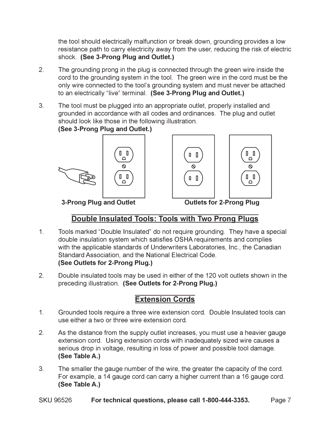 Harbor Freight Tools 96526 Double Insulated Tools Tools with Two Prong Plugs, Extension Cords, See Table a 