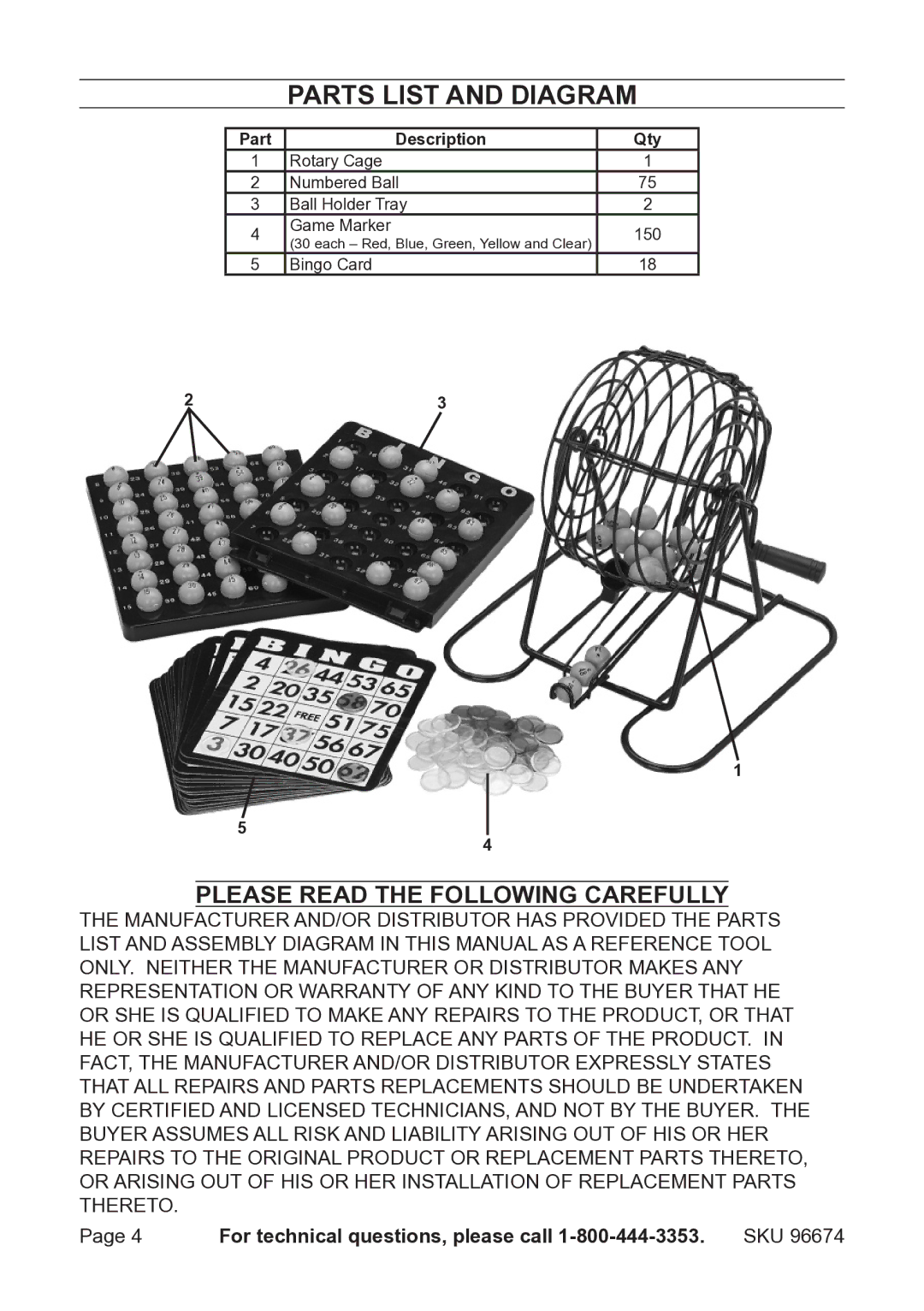 Harbor Freight Tools 96674 operating instructions Parts List and Diagram 