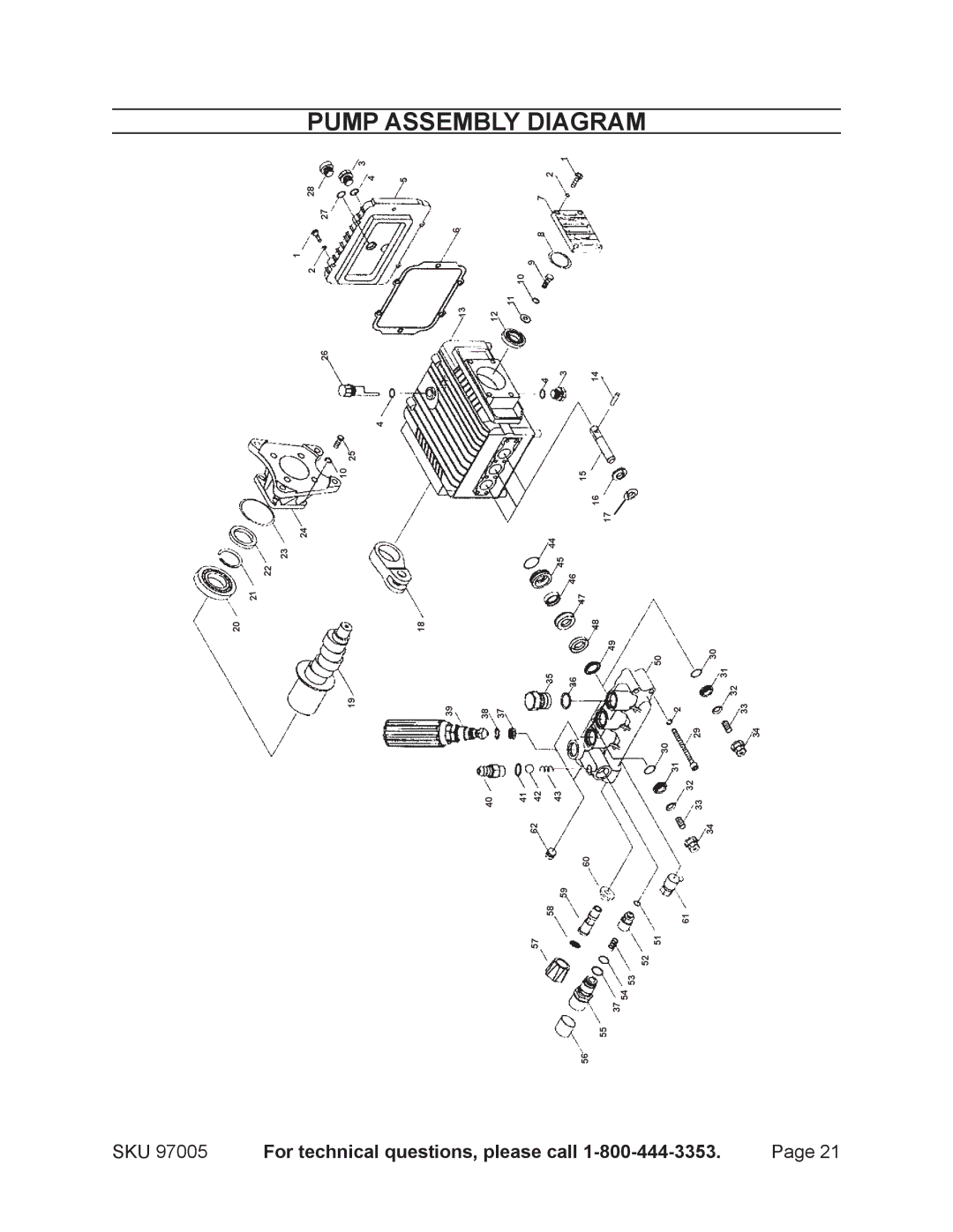 Harbor Freight Tools 97005 manual Pump Assembly Diagram 