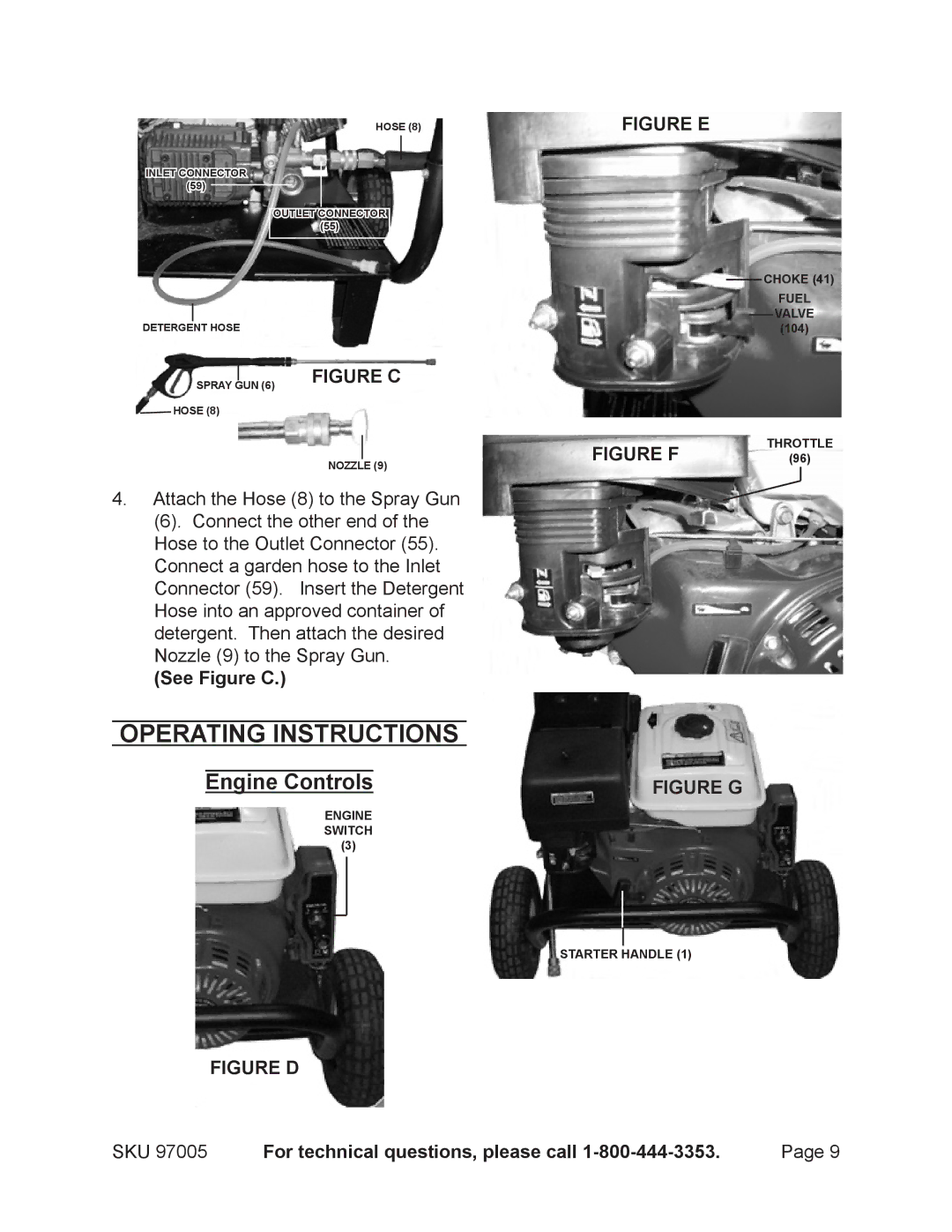 Harbor Freight Tools 97005 manual Operating Instructions, See Figure C 