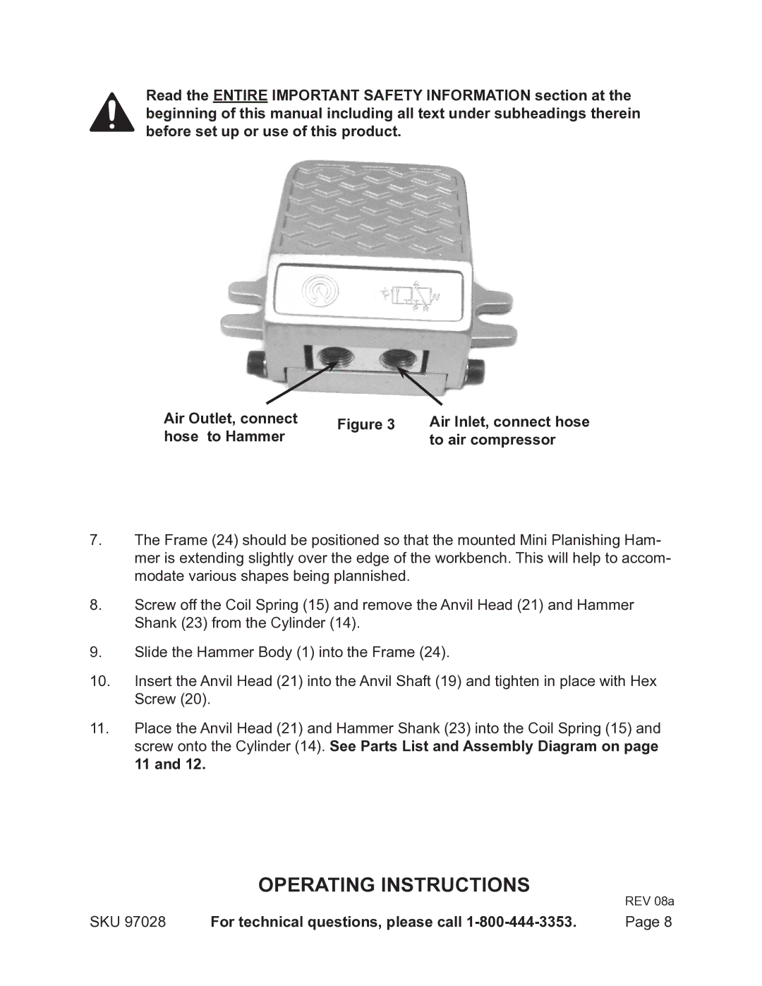 Harbor Freight Tools 97028 operating instructions Operating Instructions 