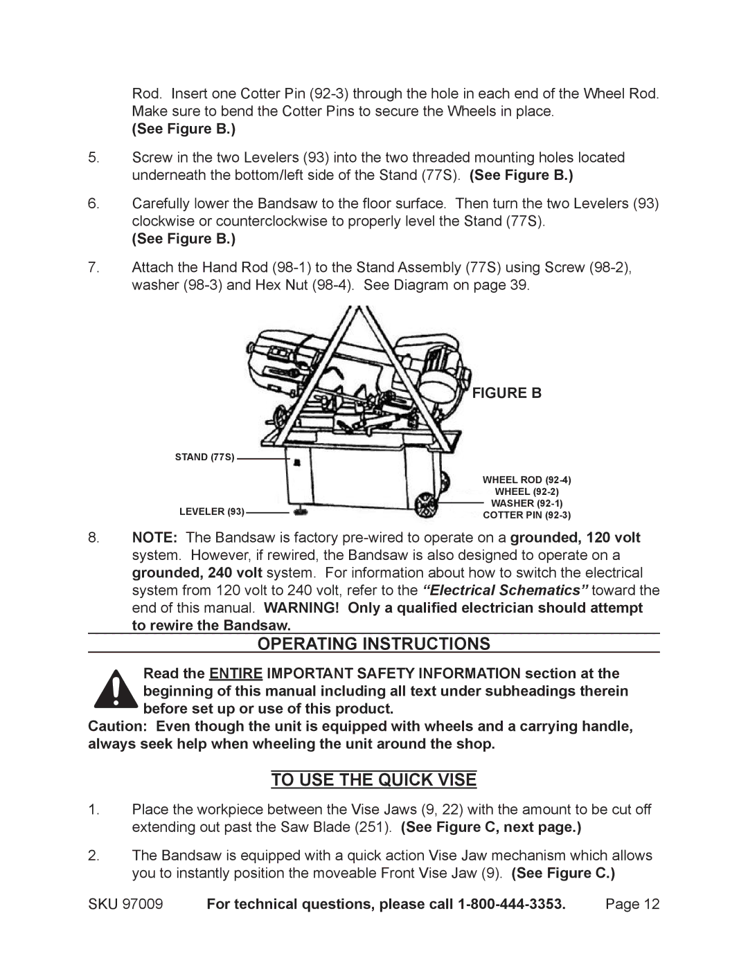 Harbor Freight Tools 97099 operating instructions To USE the Quick Vise, See Figure B 