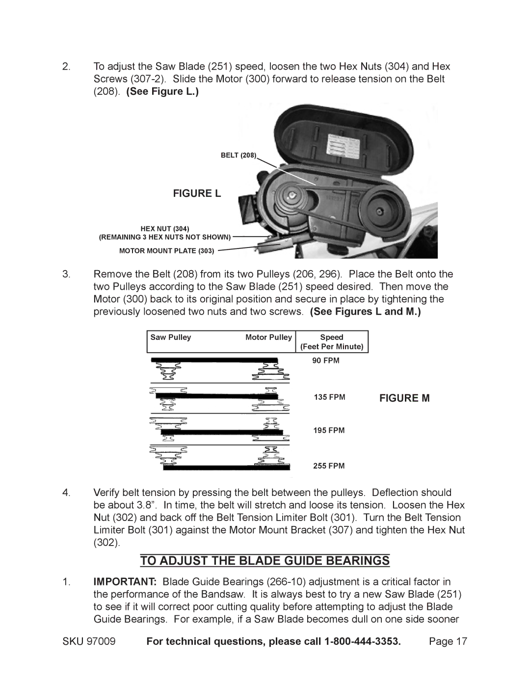 Harbor Freight Tools 97099 operating instructions To Adjust the Blade Guide Bearings, Figure L 