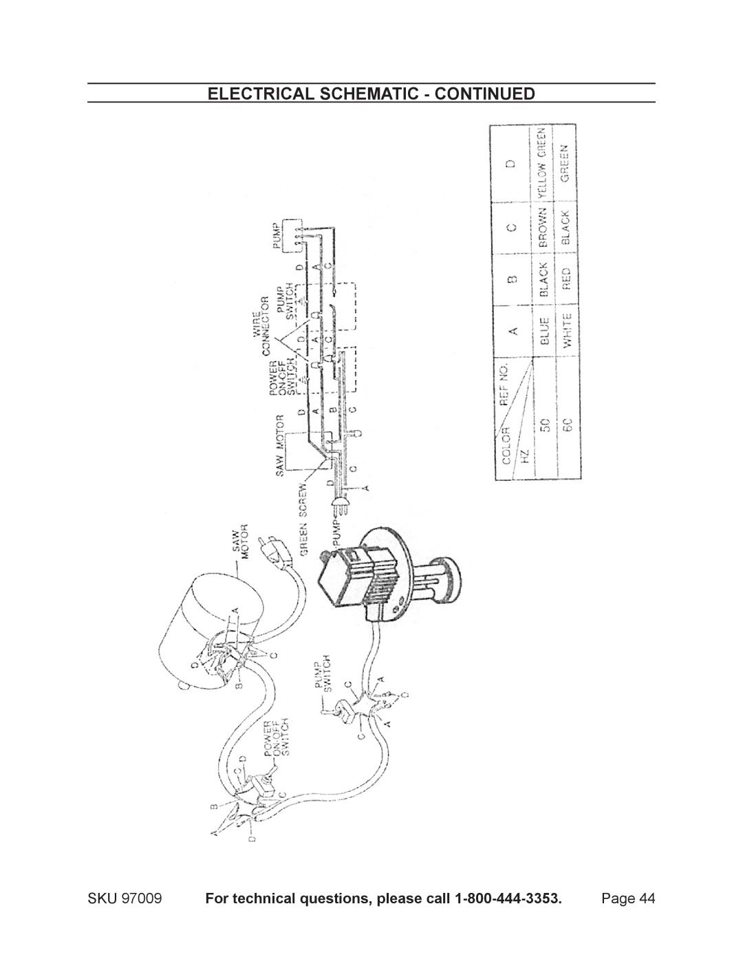 Harbor Freight Tools 97099 operating instructions Electrical Schematic 