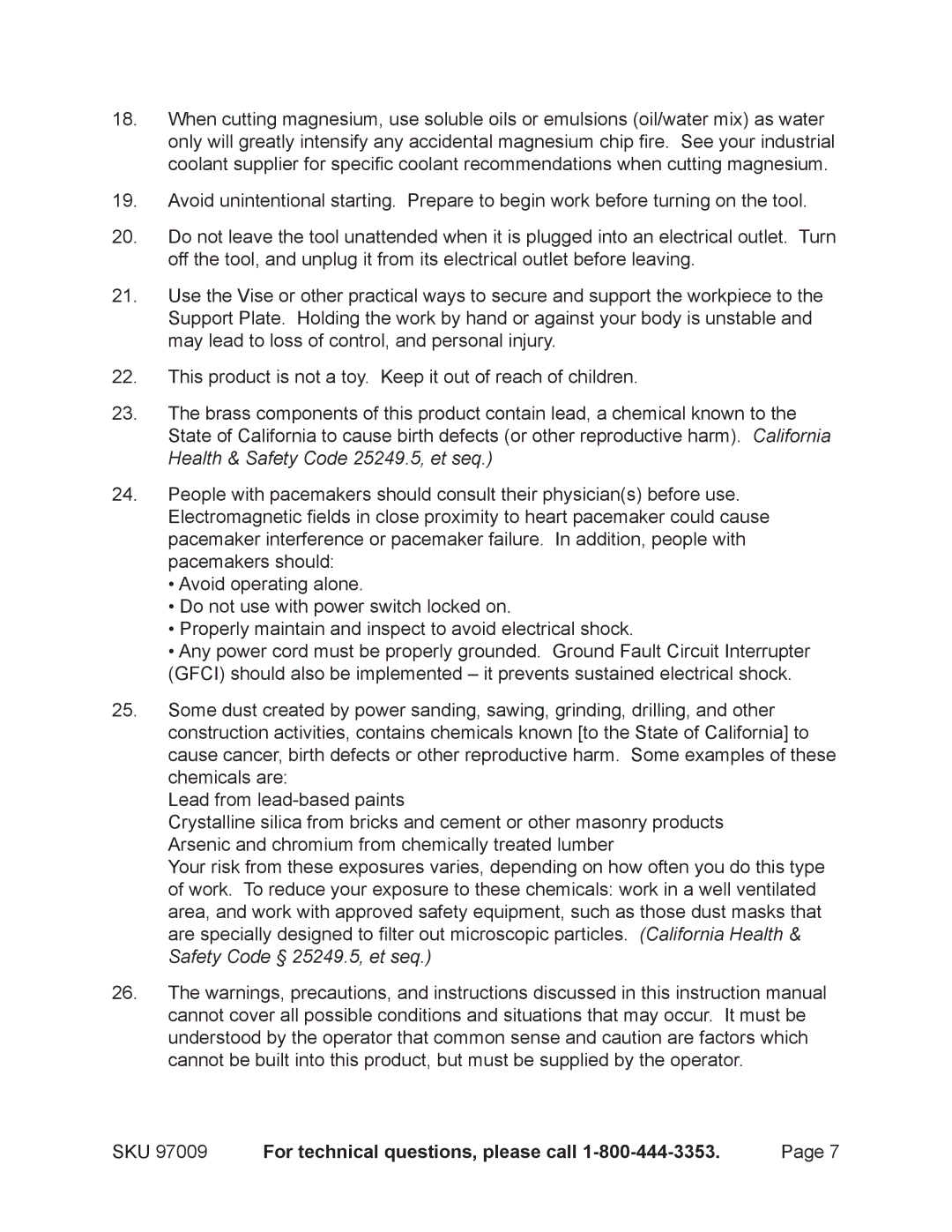 Harbor Freight Tools 97099 operating instructions For technical questions, please call 