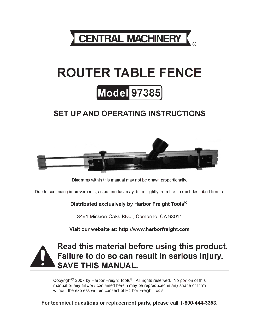 Harbor Freight Tools 97385 operating instructions Distributed exclusively by Harbor Freight Tools 