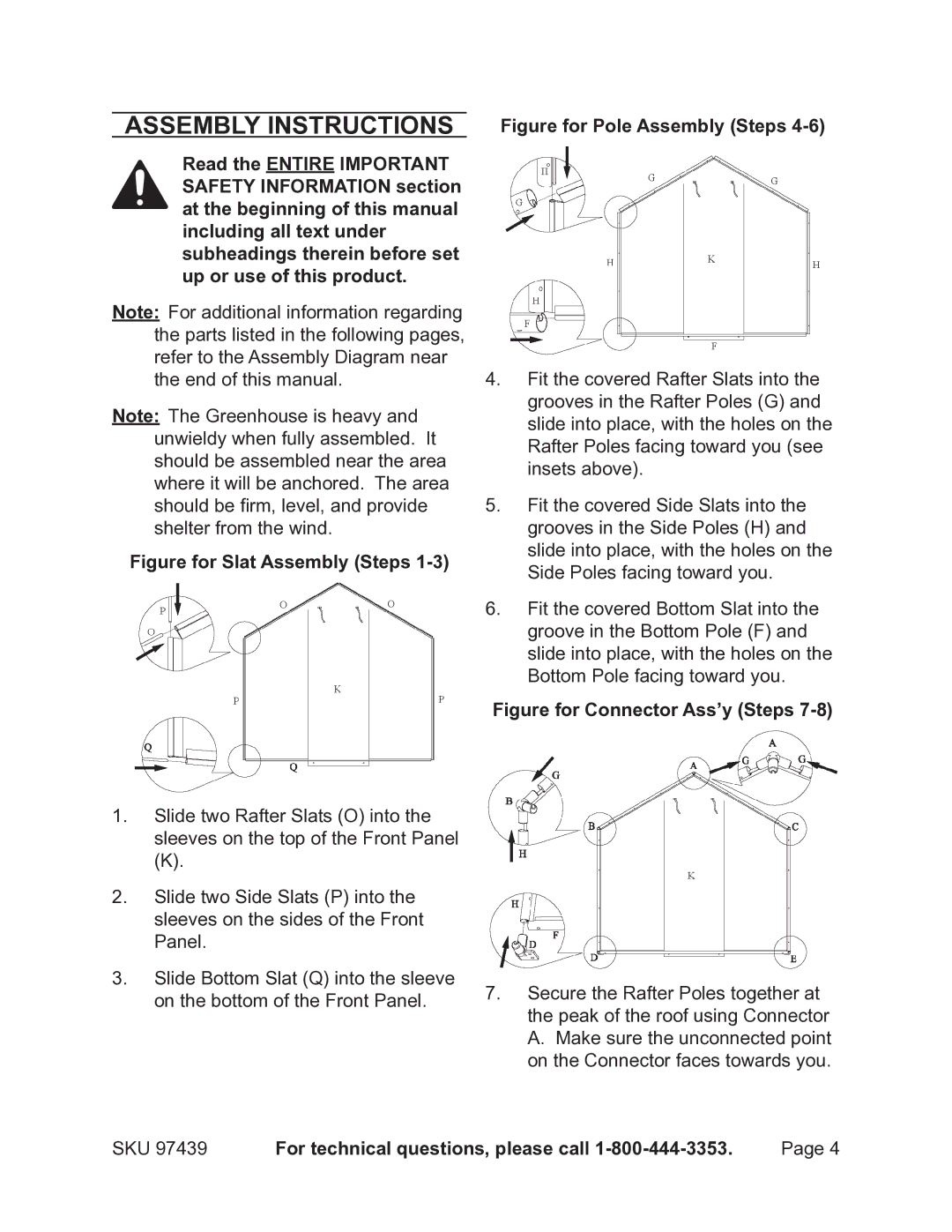 Harbor Freight Tools 97439 manual Assembly Instructions, Figure for Slat Assembly Steps 