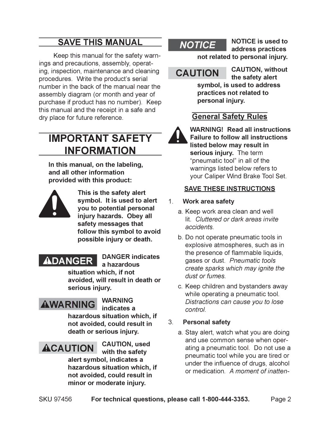 Harbor Freight Tools 97456 operating instructions Save This Manual, General Safety Rules, Work area safety, Personal safety 