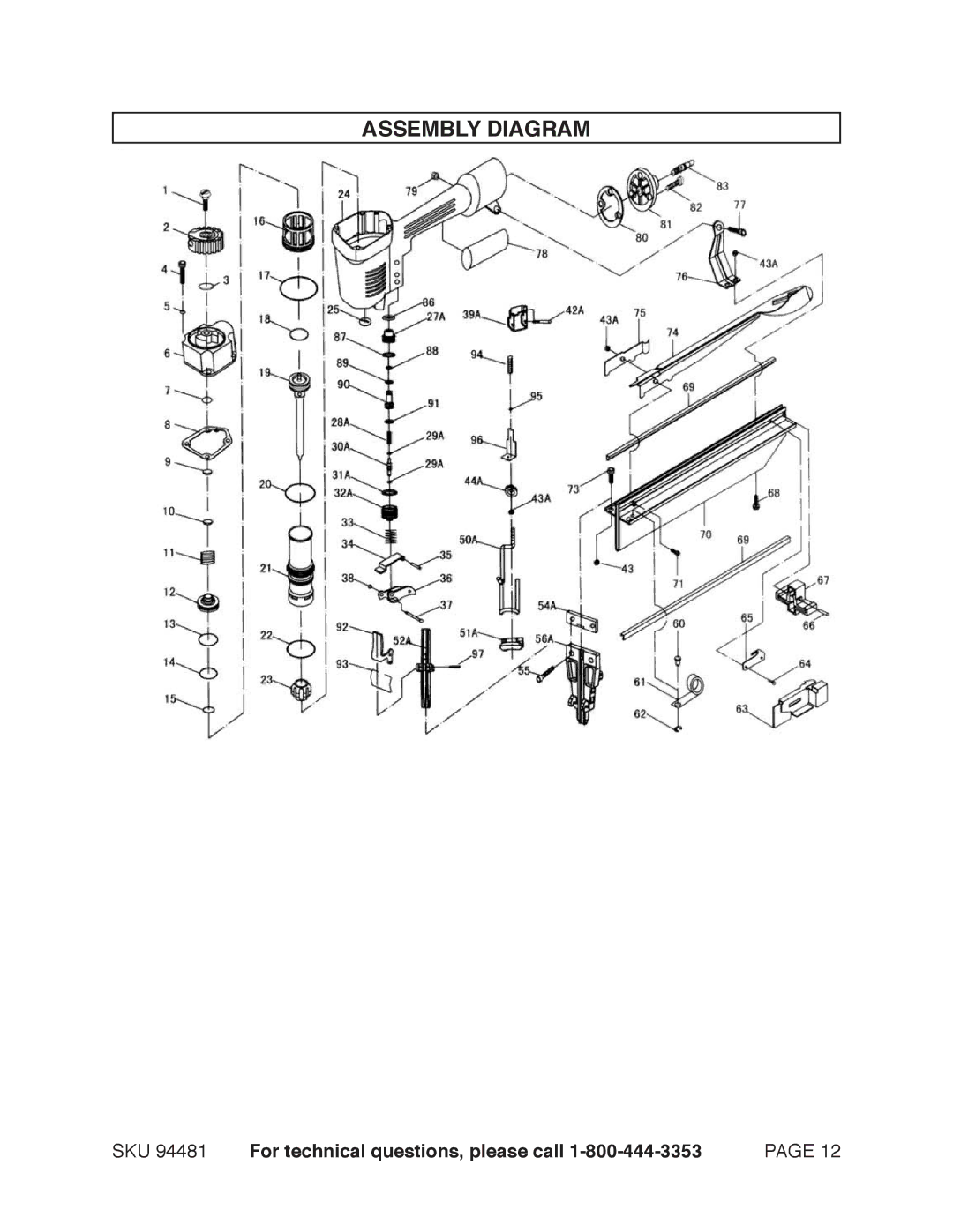 Harbor Freight Tools 97520 operating instructions Assembly Diagram 