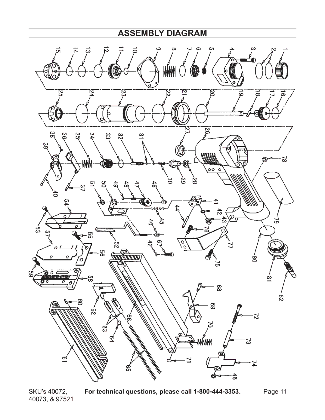 Harbor Freight Tools 40073, 97521, 40072 operating instructions Assembly Diagram 