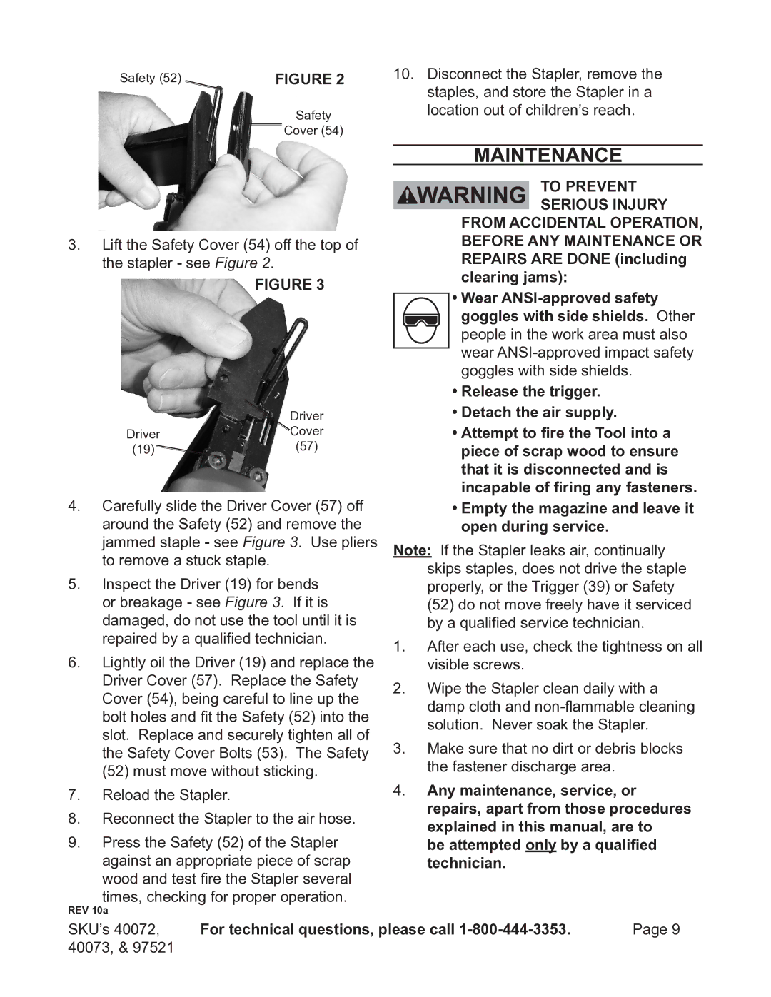 Harbor Freight Tools 97521, 40072, 40073 operating instructions Maintenance 