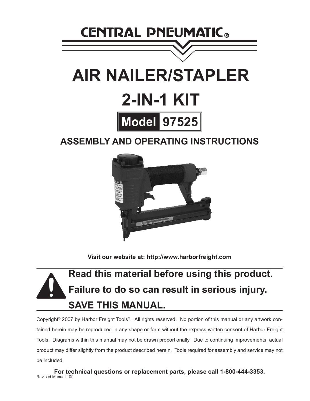 Harbor Freight Tools 97525 operating instructions Air Nailer/Stapler 