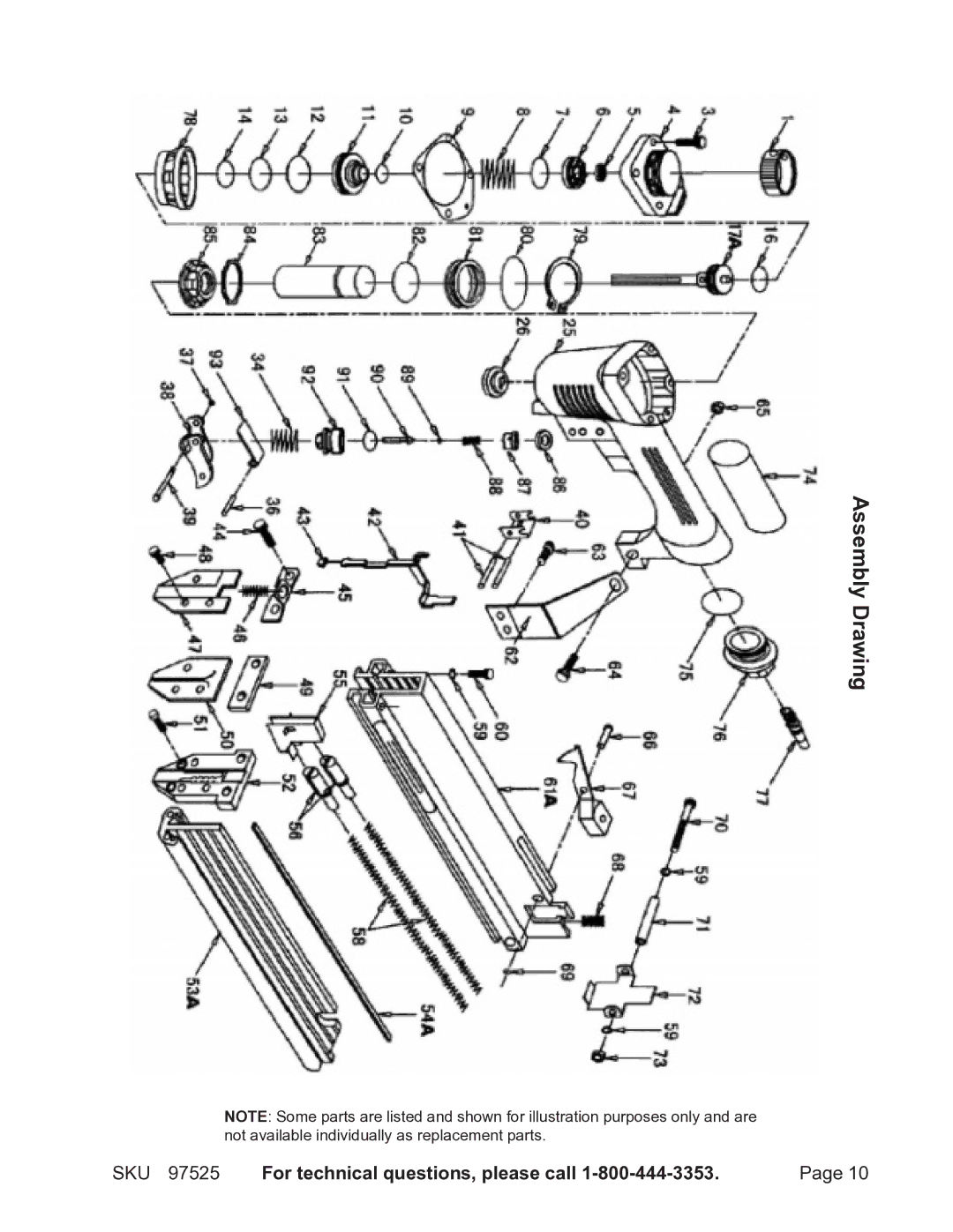 Harbor Freight Tools 97525 operating instructions Assembly Drawing 