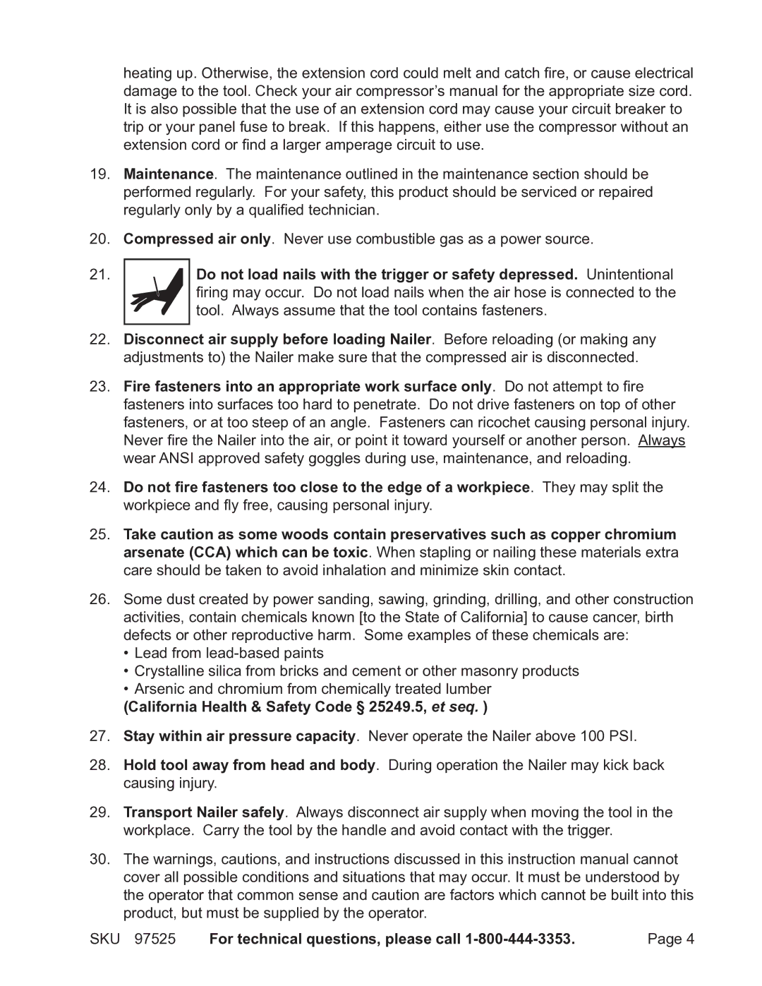 Harbor Freight Tools 97525 operating instructions California Health & Safety Code § 25249.5, et seq 