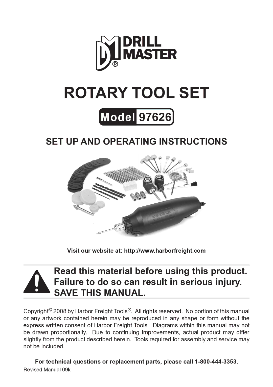 Harbor Freight Tools 97626 operating instructions Rotary tool set 