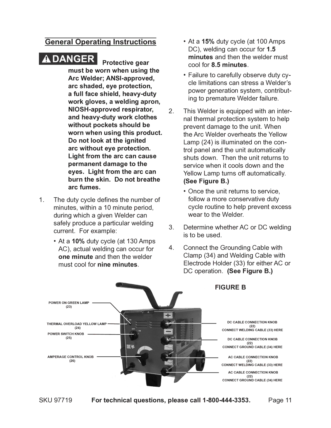 Harbor Freight Tools 97719 General Operating Instructions, See Figure B, SKU For technical questions, please call 