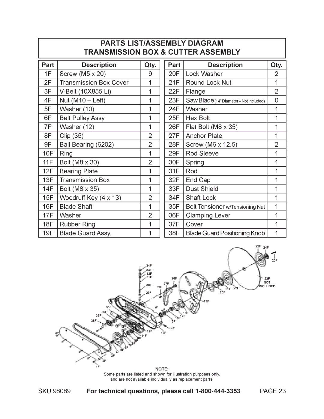 Harbor Freight Tools 98089 operating instructions Bolt M8 x 