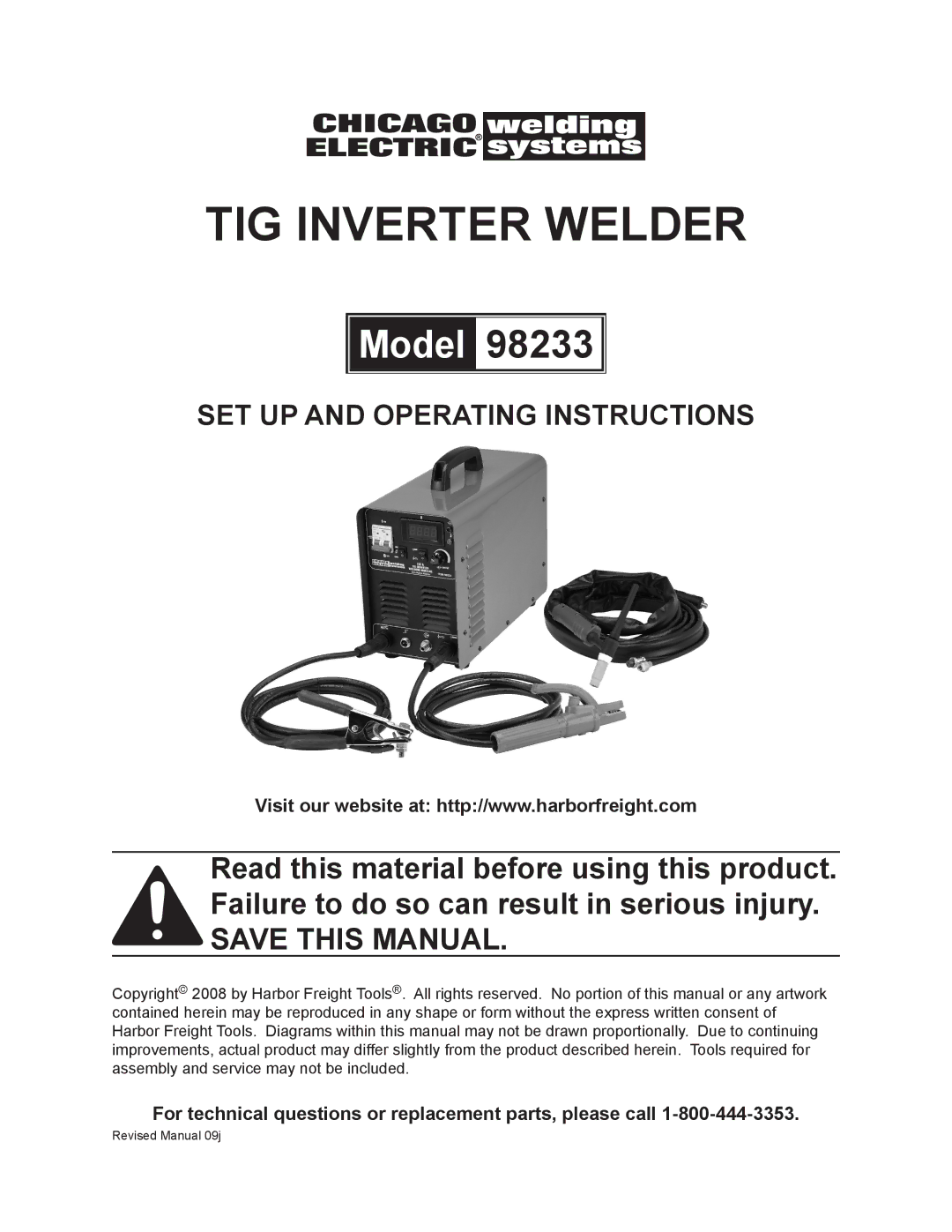 Harbor Freight Tools 98233 operating instructions TIG inverter welder 