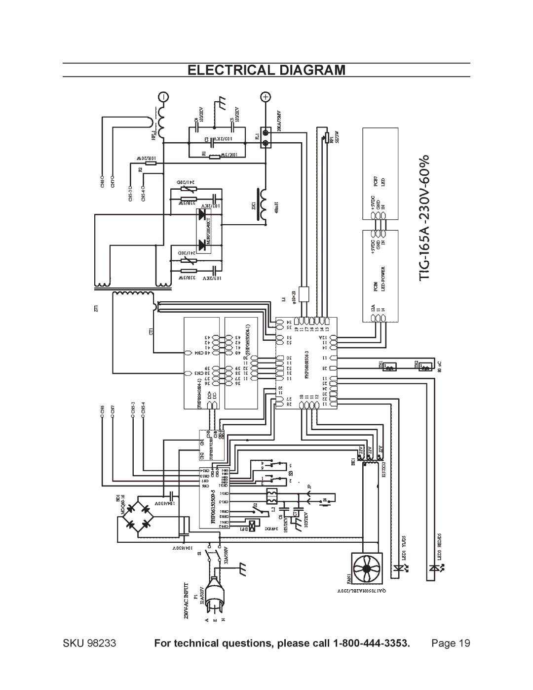 Harbor Freight Tools 98233 operating instructions Electrical diagram 