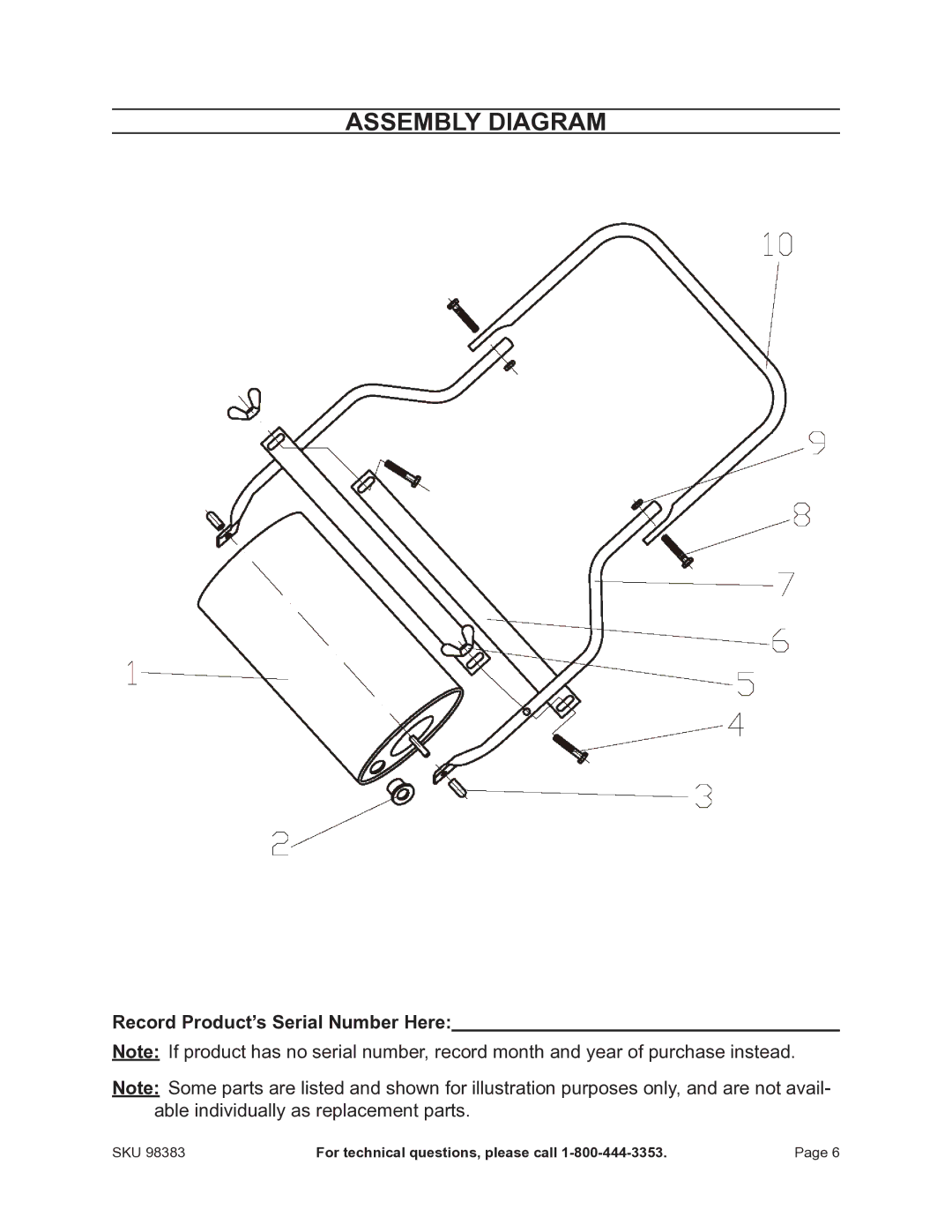 Harbor Freight Tools 98383 manual Assembly Diagram 