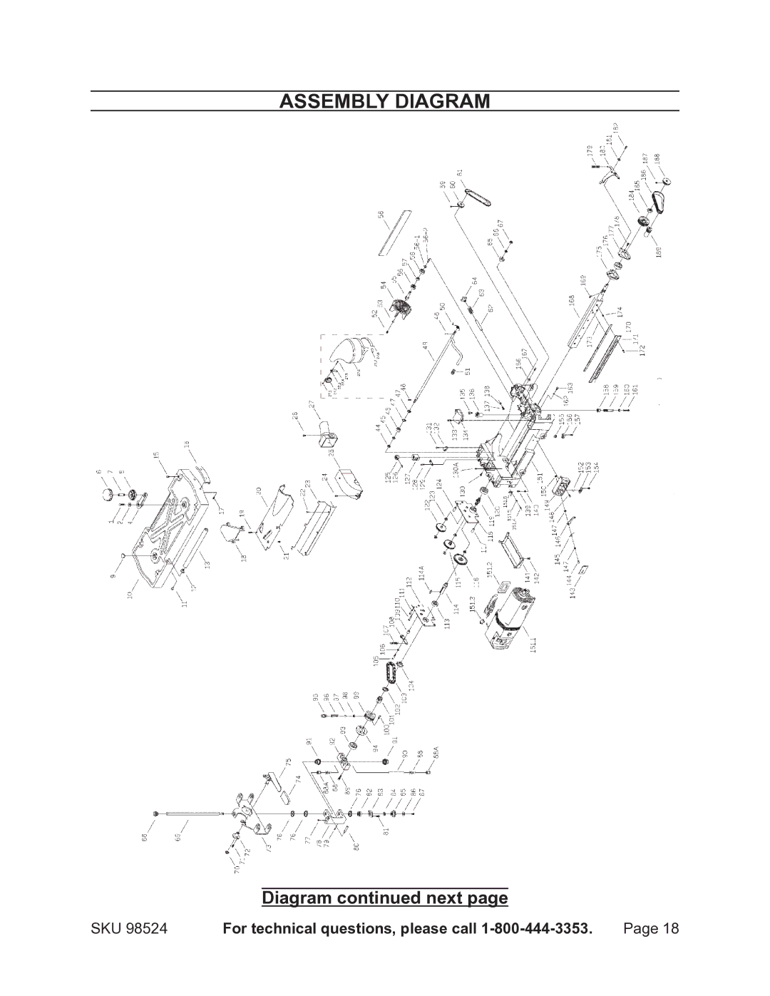 Harbor Freight Tools 98524 operating instructions Assembly Diagram, Diagram next 