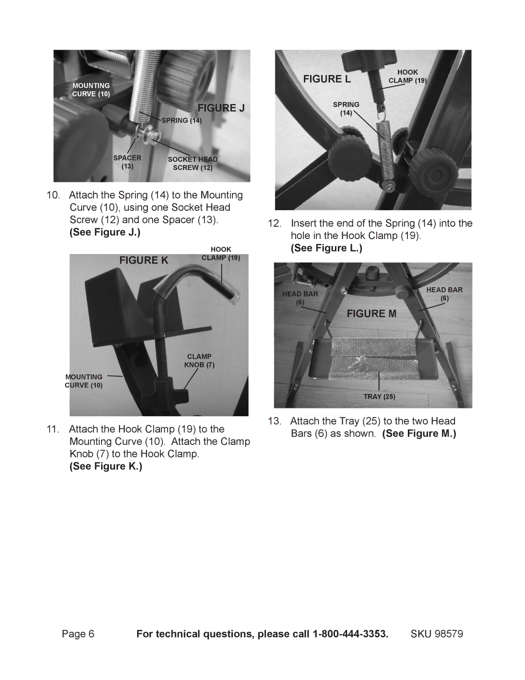 Harbor Freight Tools 98579 operating instructions See Figure J, See Figure K, See Figure L 