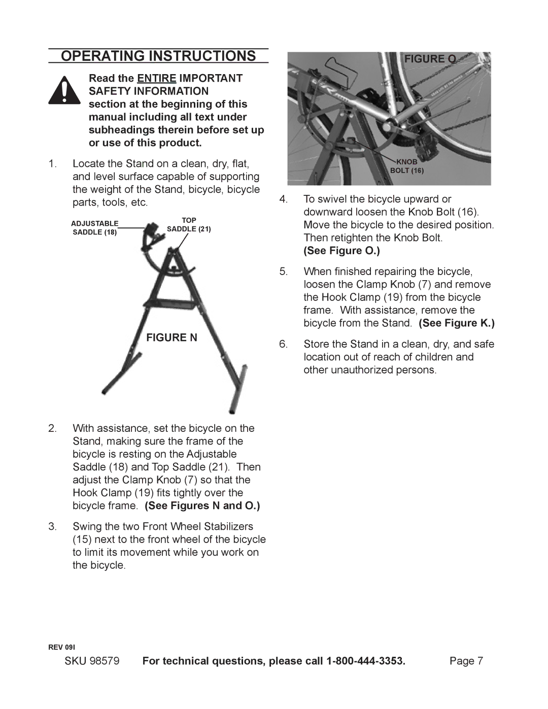 Harbor Freight Tools 98579 operating instructions Operating Instructions, See Figure O 