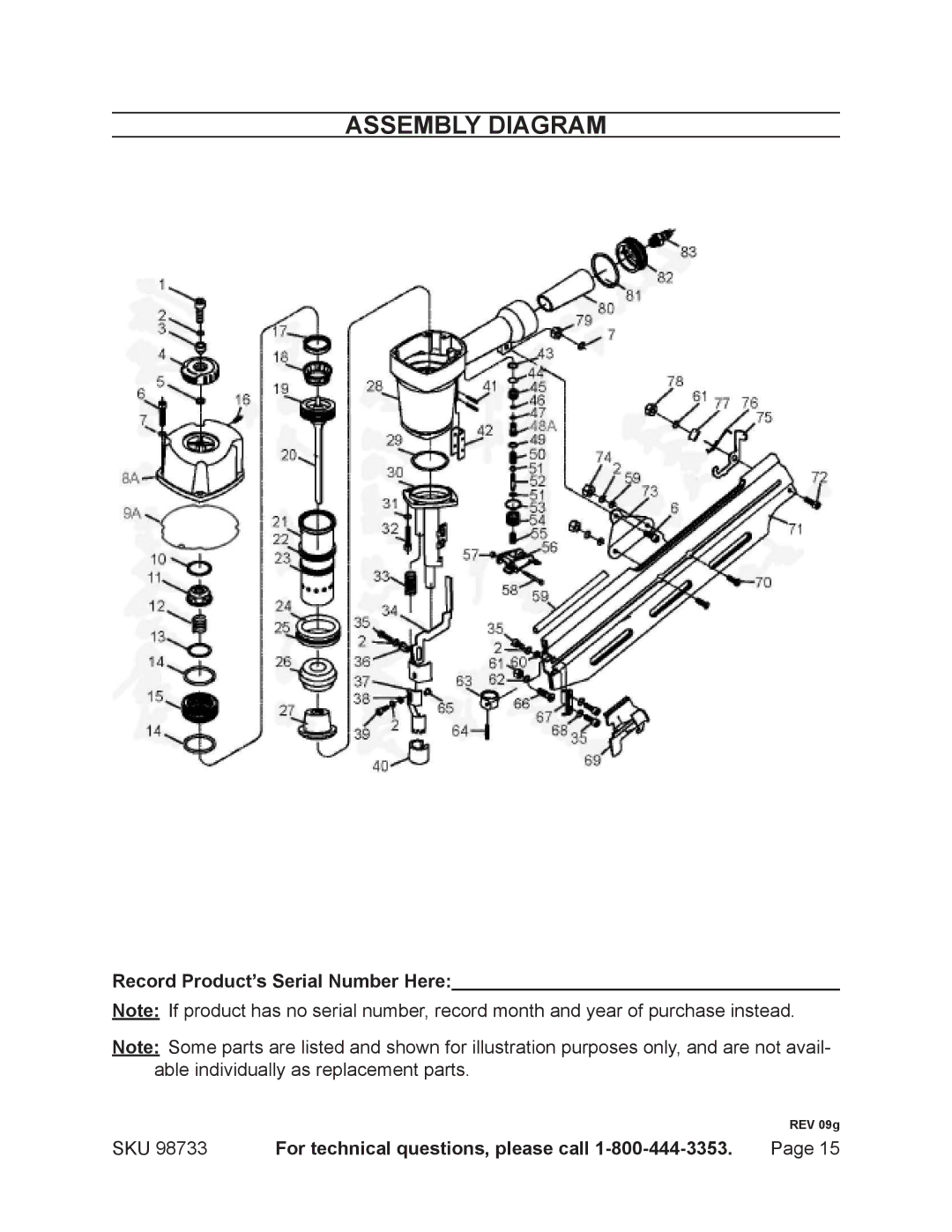 Harbor Freight Tools 98733 operating instructions Assembly Diagram 