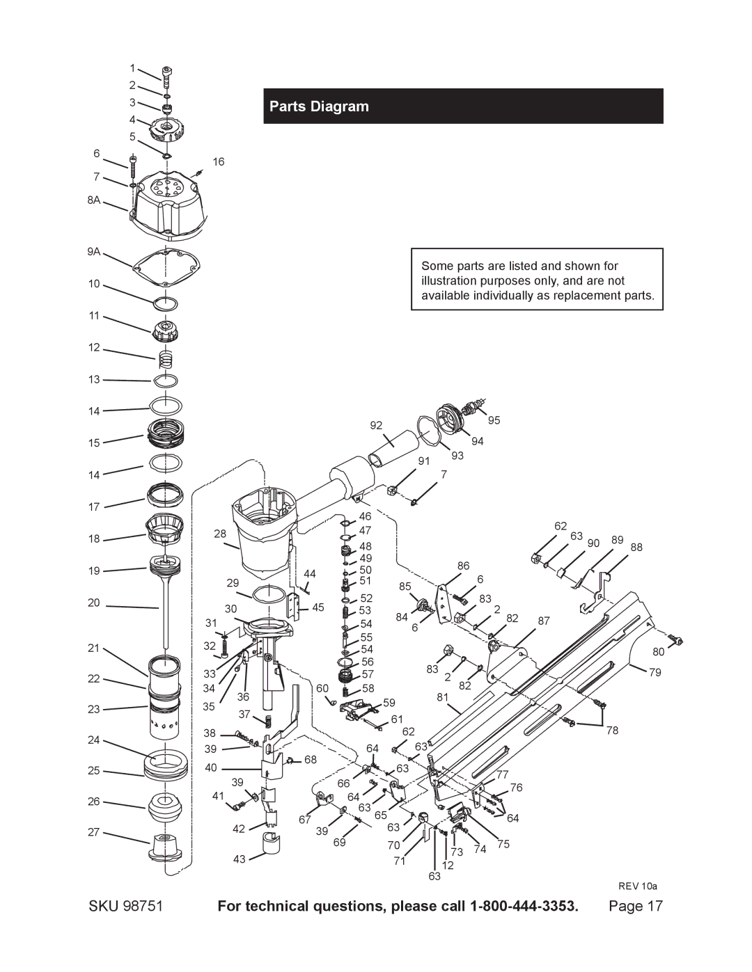 Harbor Freight Tools 98751 operating instructions Parts Diagram, Assembly Diagram 