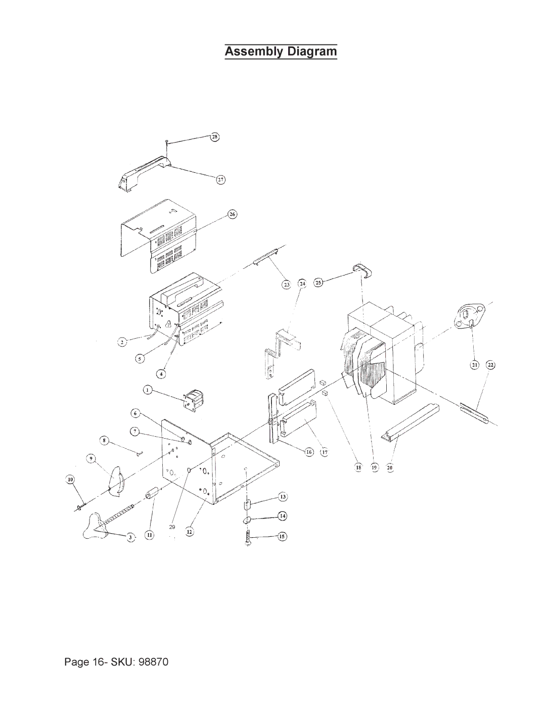 Harbor Freight Tools 98870 operating instructions Assembly Diagram 