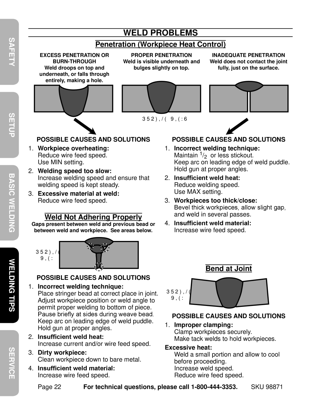 Harbor Freight Tools 98871 operating instructions Weld Problems, El c W Basi, ElW Ec Servi 