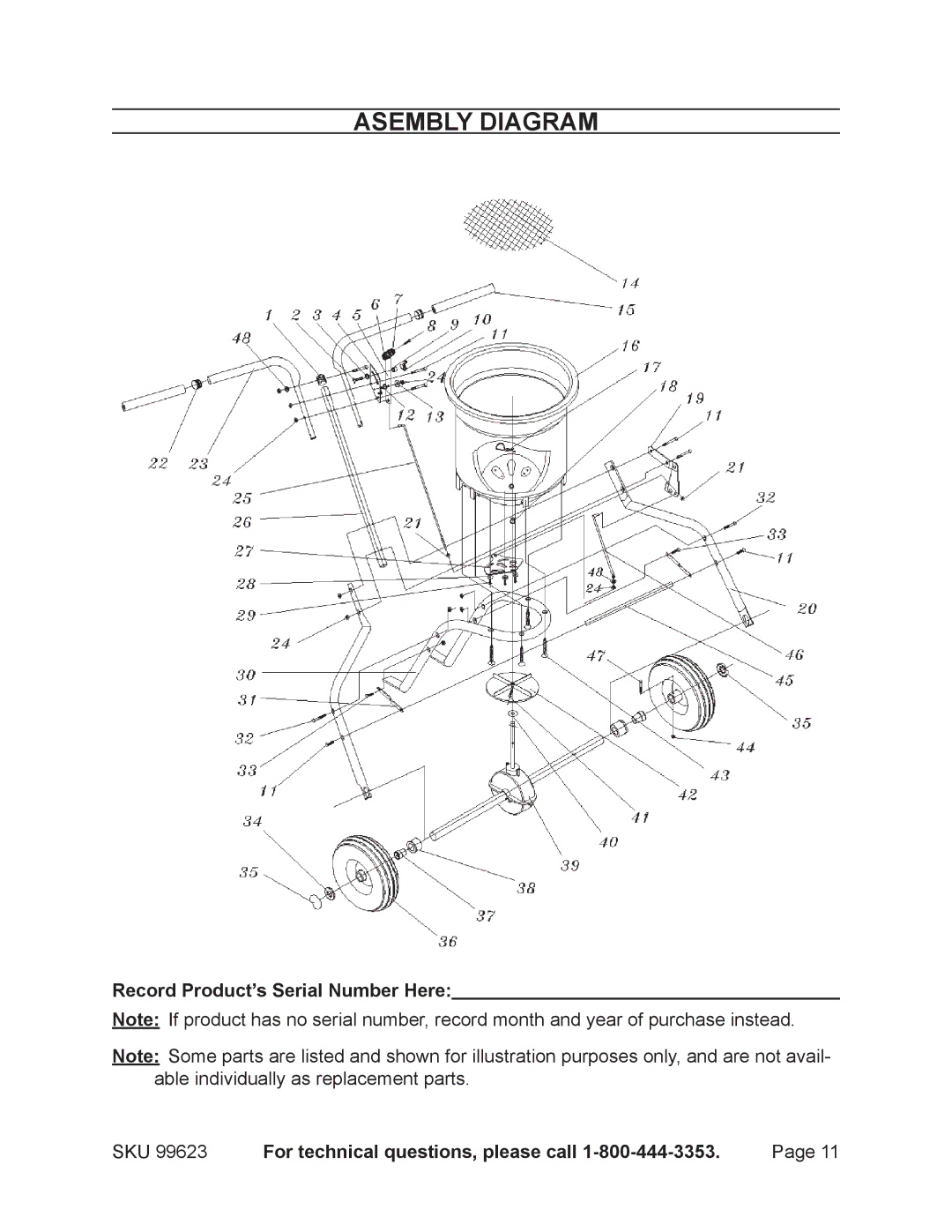 Harbor Freight Tools 99623 manual Asembly Diagram 