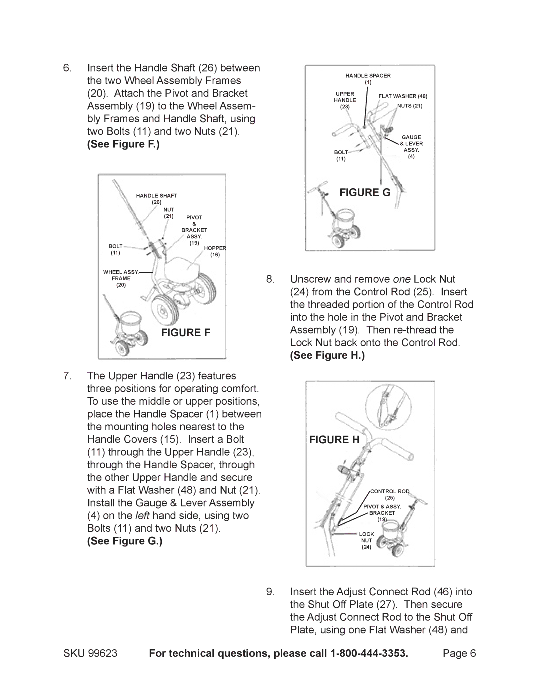 Harbor Freight Tools 99623 manual See Figure F, See Figure H, See Figure G 