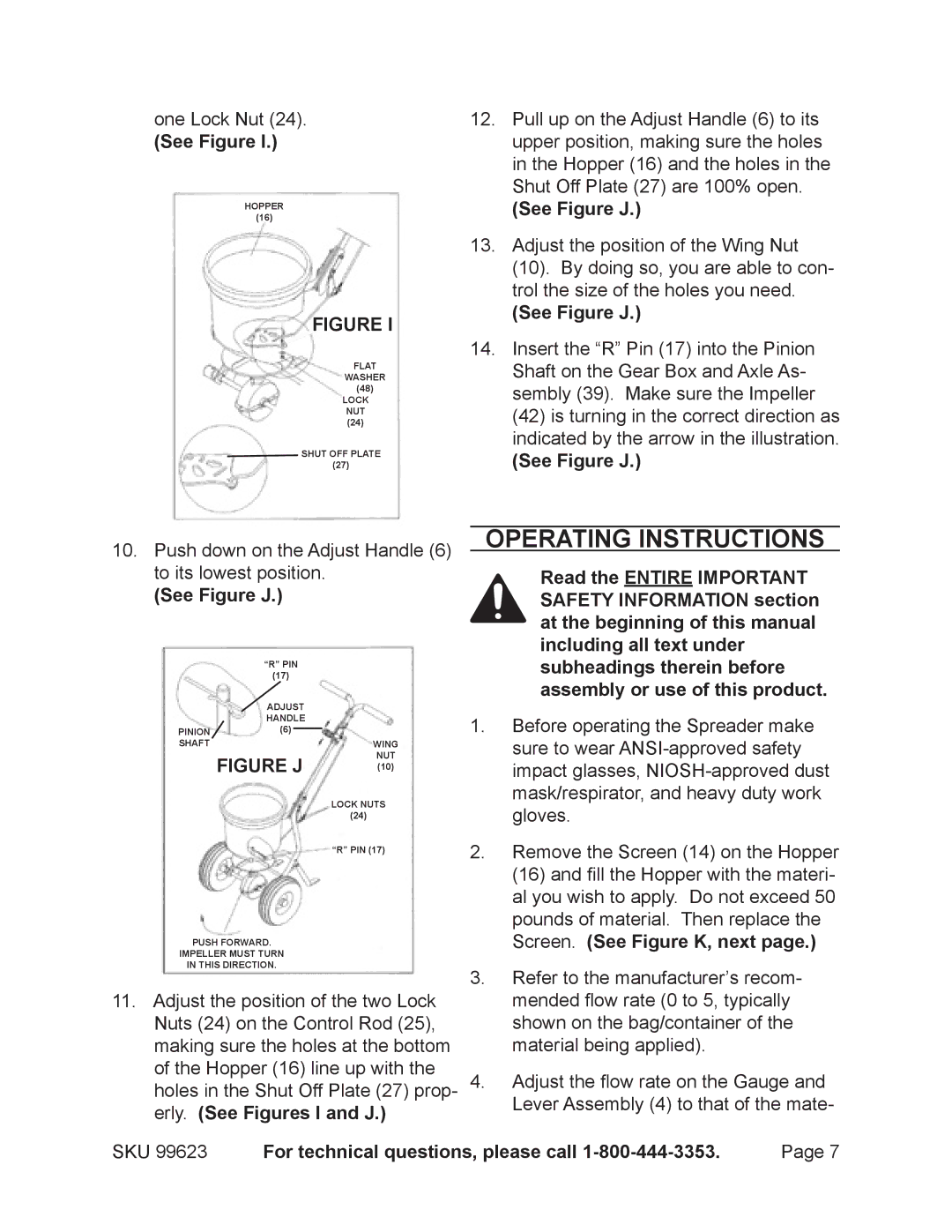 Harbor Freight Tools 99623 manual Operating Instructions, See Figure J 