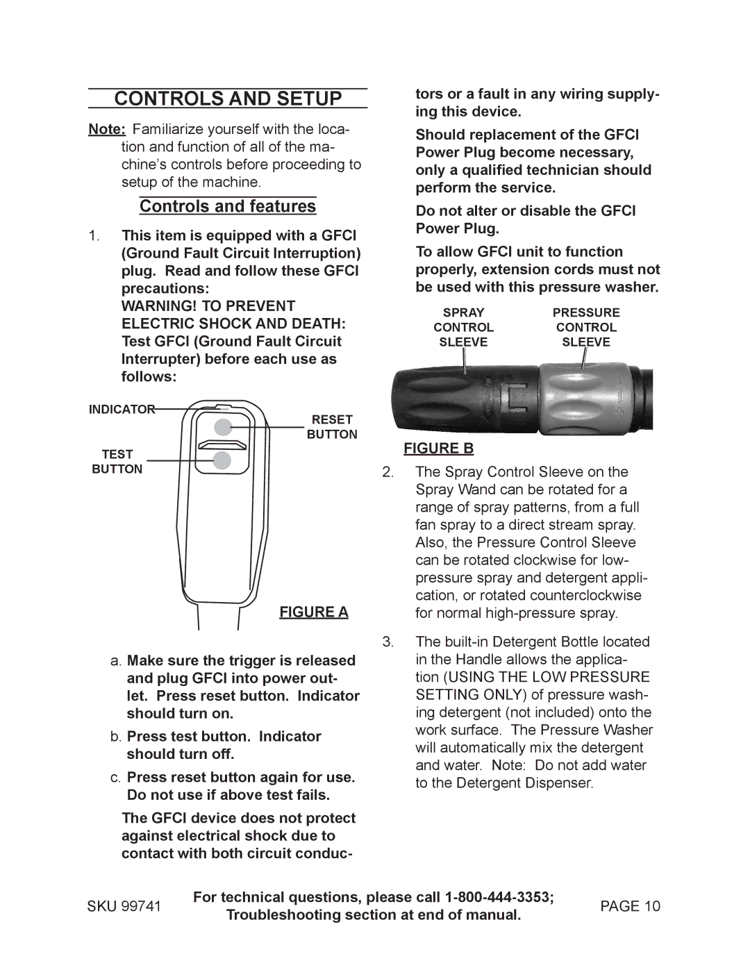 Harbor Freight Tools 99741 manual Controls And Setup, Controls and features 