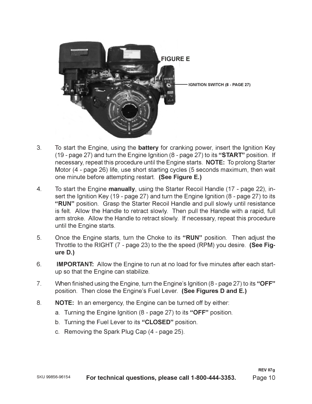 Harbor Freight Tools 99856 - 13 HP, 96154 - 11HP warranty Figure E 