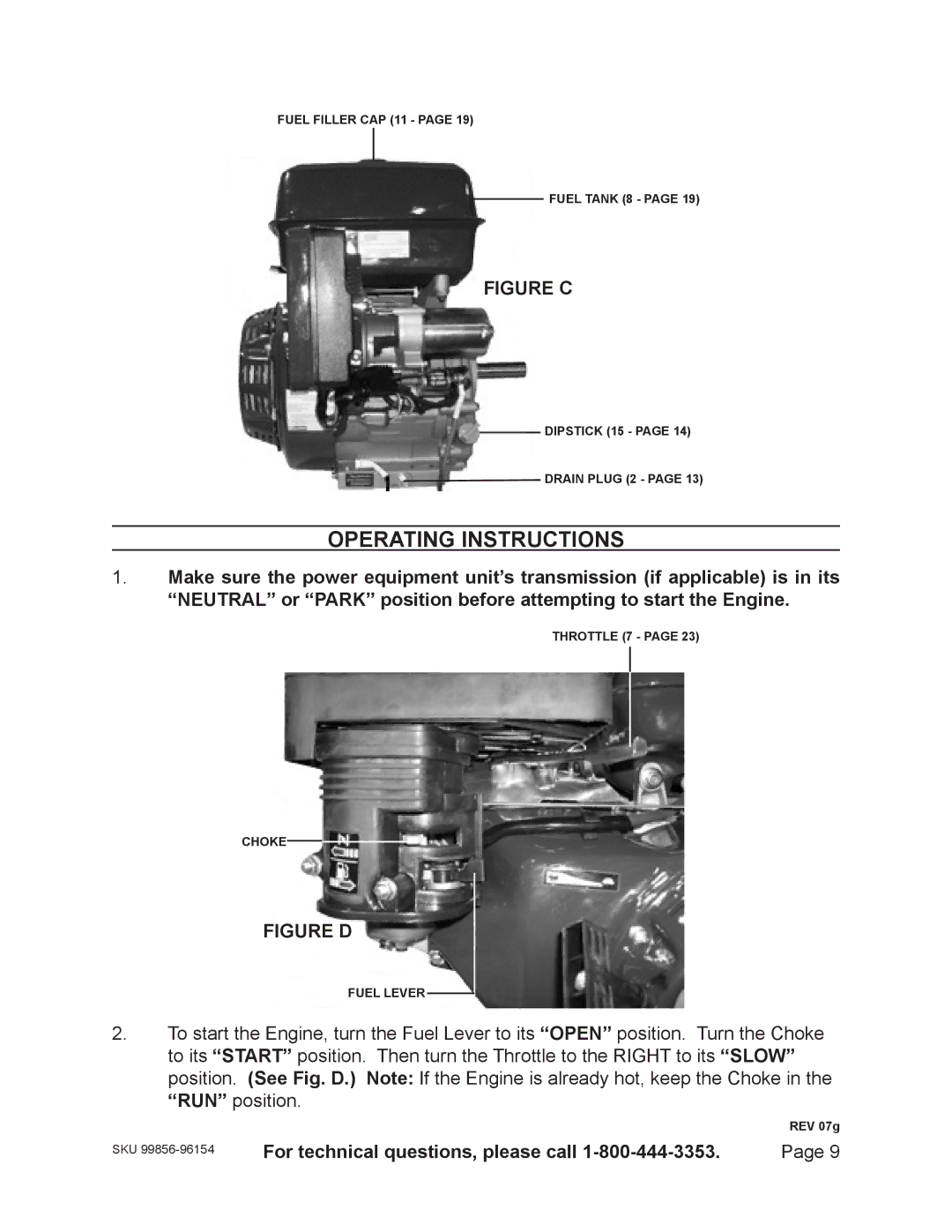 Harbor Freight Tools 96154 - 11HP, 99856 - 13 HP warranty Operating Instructions, Figure C 