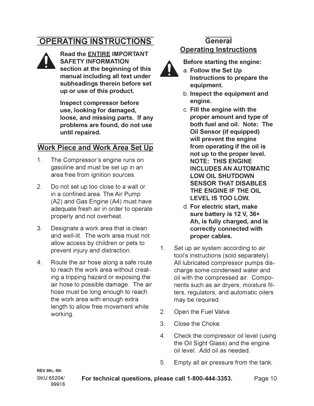 Harbor Freight Tools 99918, 65204 operating instructions Work Piece and Work Area Set Up, General Operating Instructions 