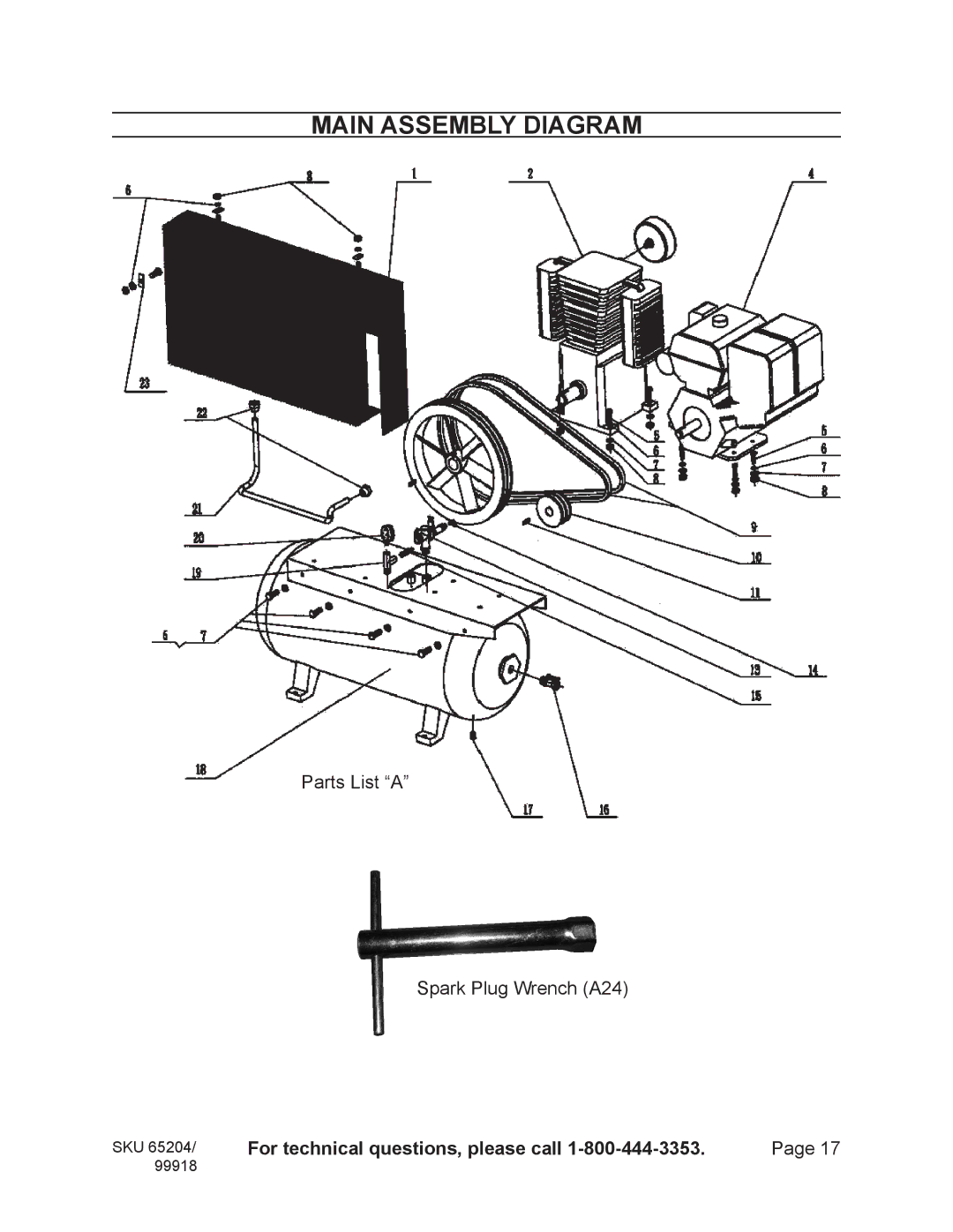 Harbor Freight Tools 65204, 99918 operating instructions Main Assembly Diagram 