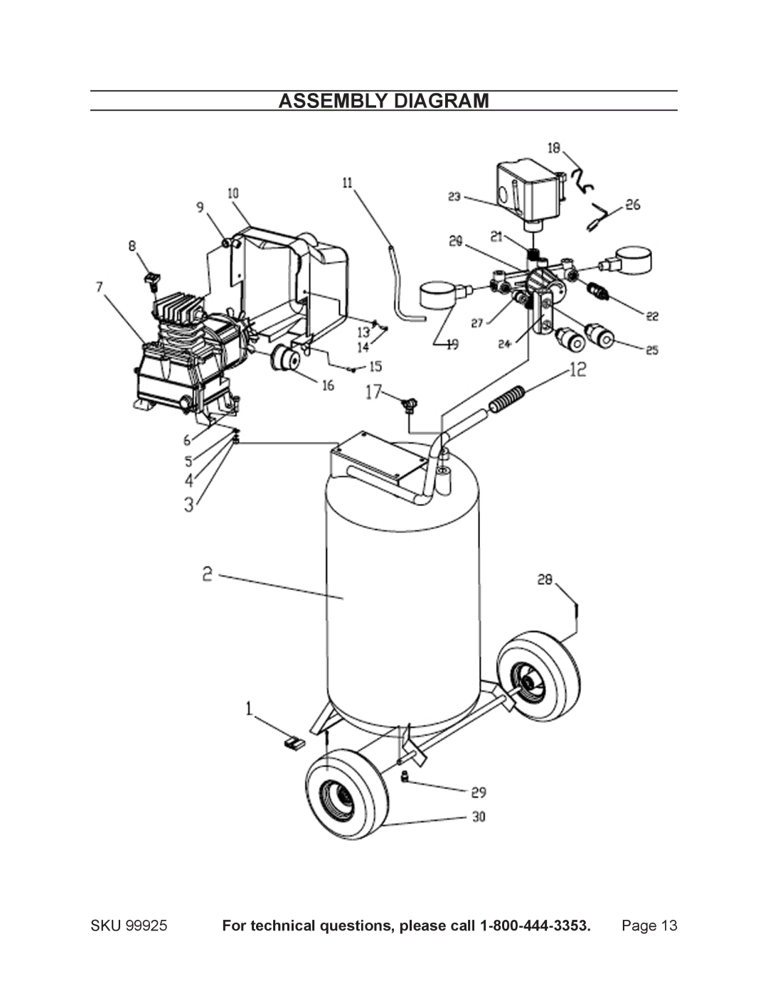 Harbor Freight Tools 99925 operating instructions Assembly Diagram 