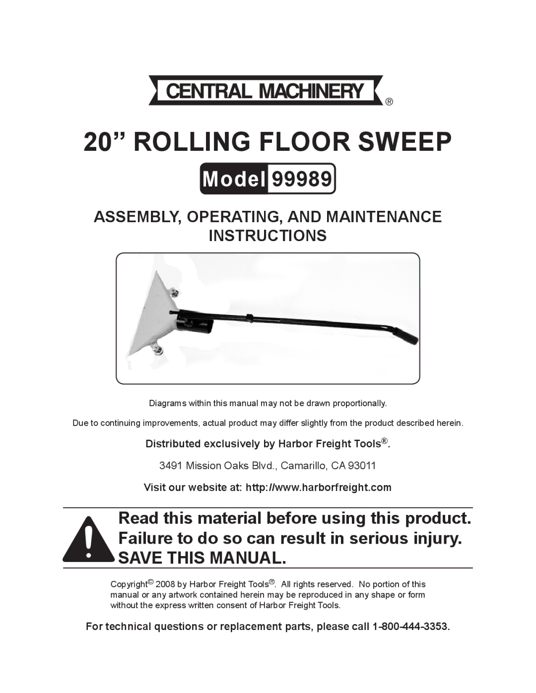 Harbor Freight Tools 99989 manual Rolling Floor Sweep 