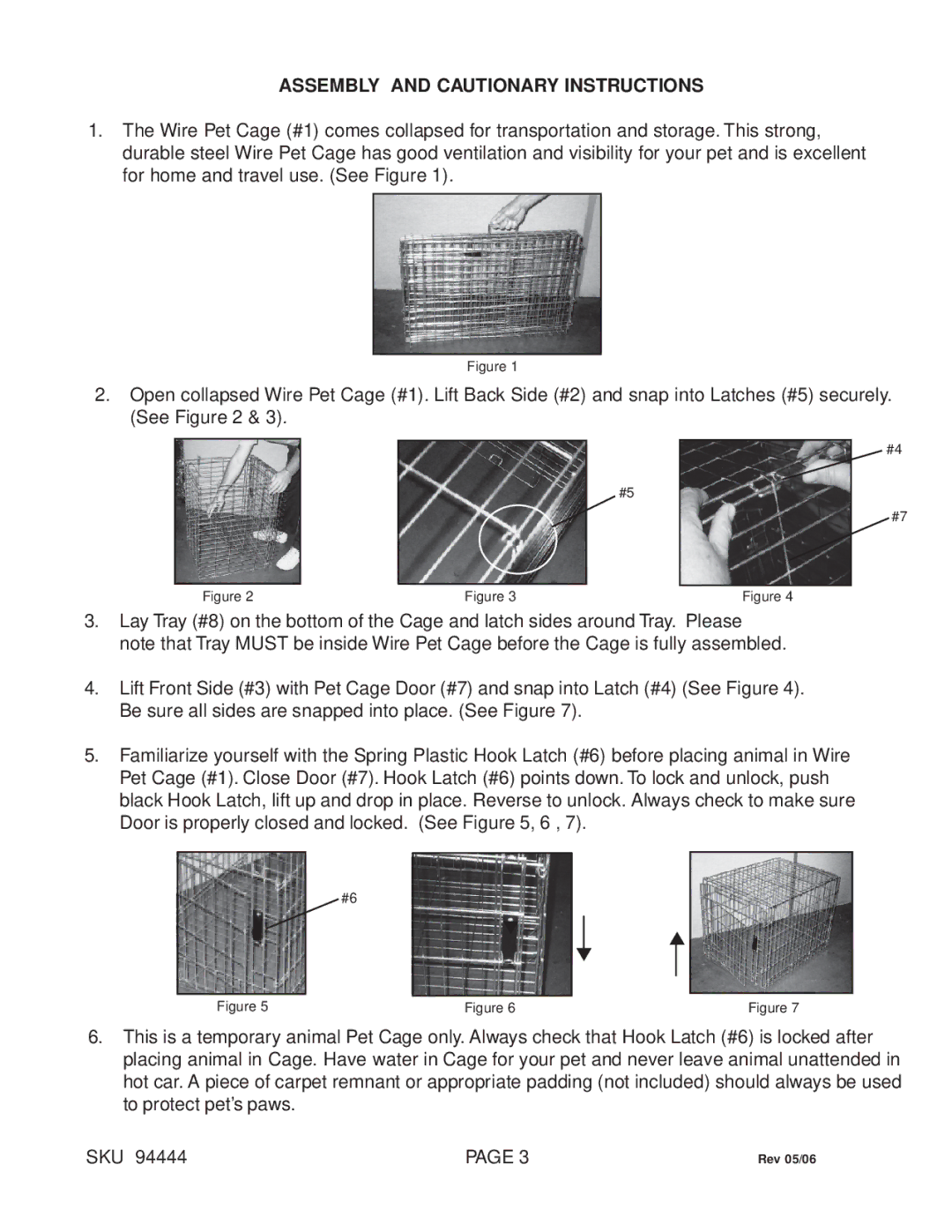 Harbor Freight Tools Deluxe Pet Crate with Tray, 94444 manual Assembly and Cautionary Instructions 