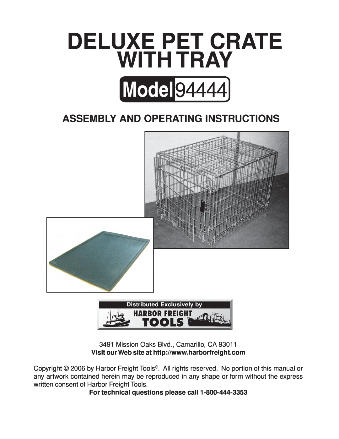 Harbor Freight Tools Deluxe Pet Crate with Tray manual Deluxe Pet Crate With Tray, 94444 