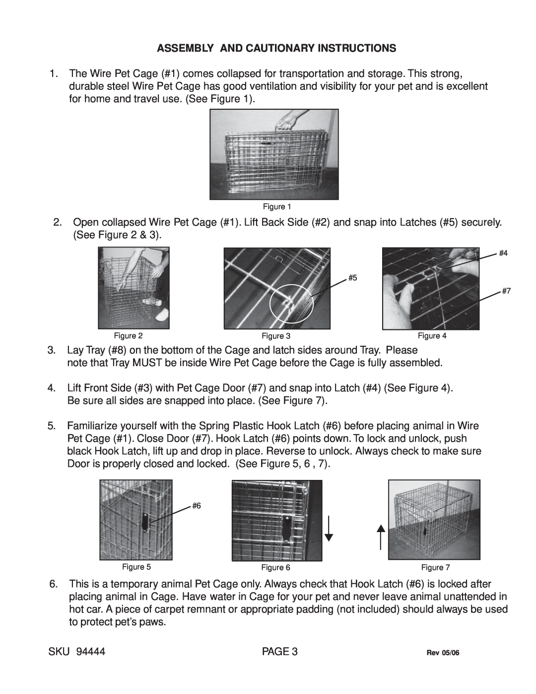 Harbor Freight Tools Deluxe Pet Crate with Tray, 94444 manual Assembly And Cautionary Instructions 