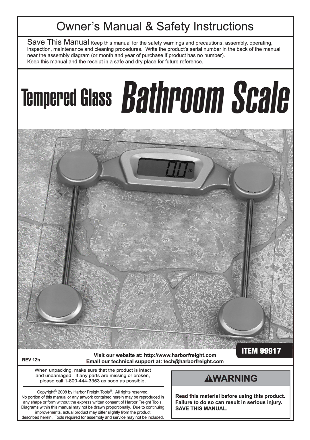 Harbor Freight Tools Item 99917 manual 