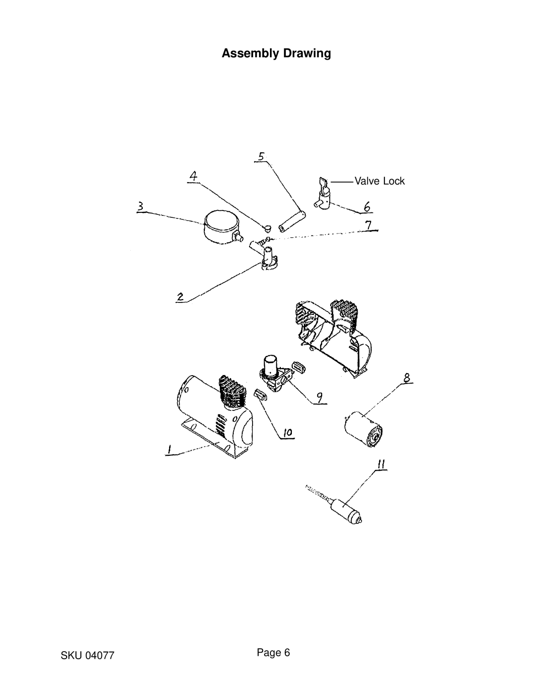 Harbor Freight Tools 4077, Mini Air Compressor 250 PSI operating instructions Assembly Drawing 