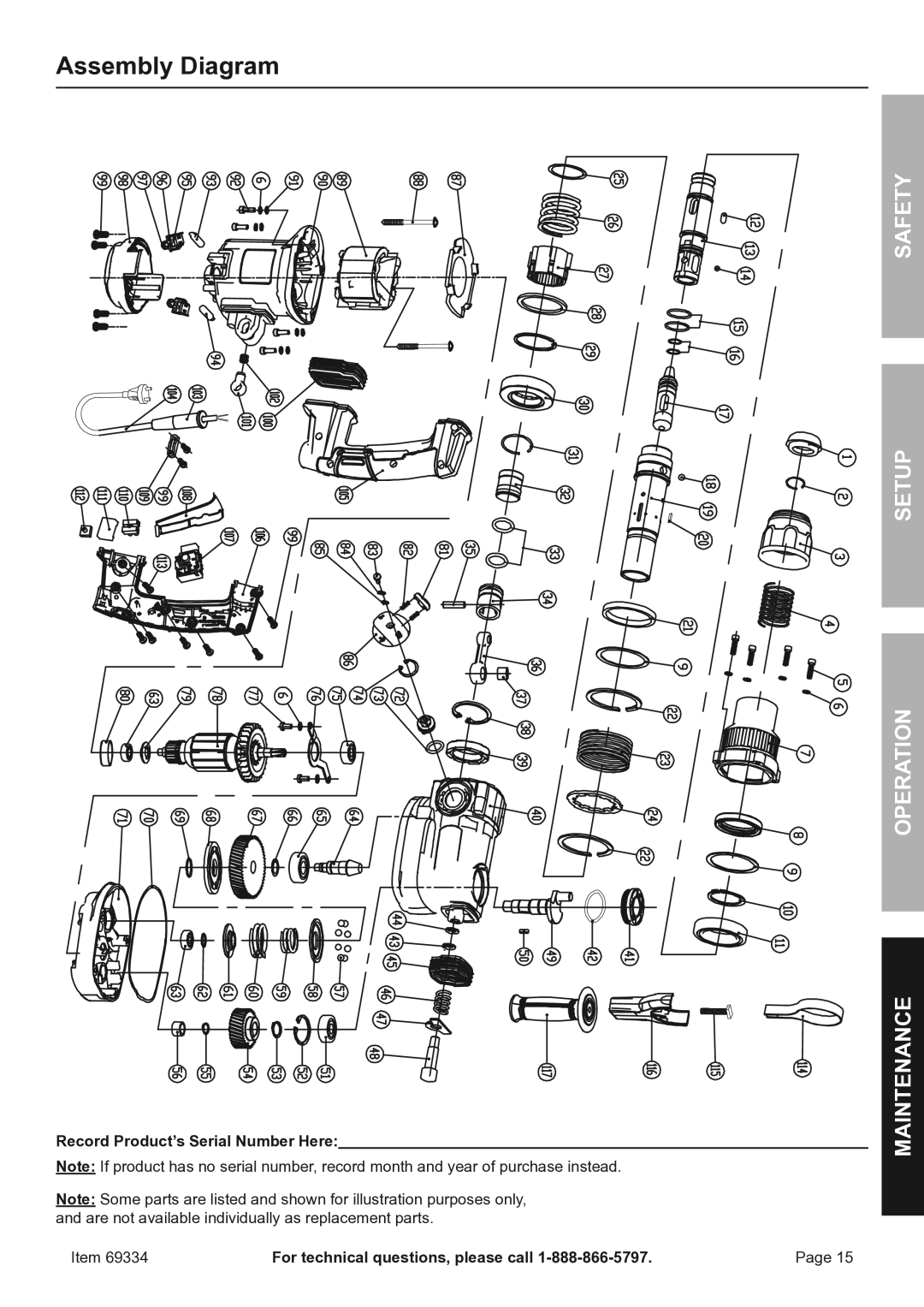 Harbor Freight Tools SDS MAX TYPE owner manual Assembly Diagram 