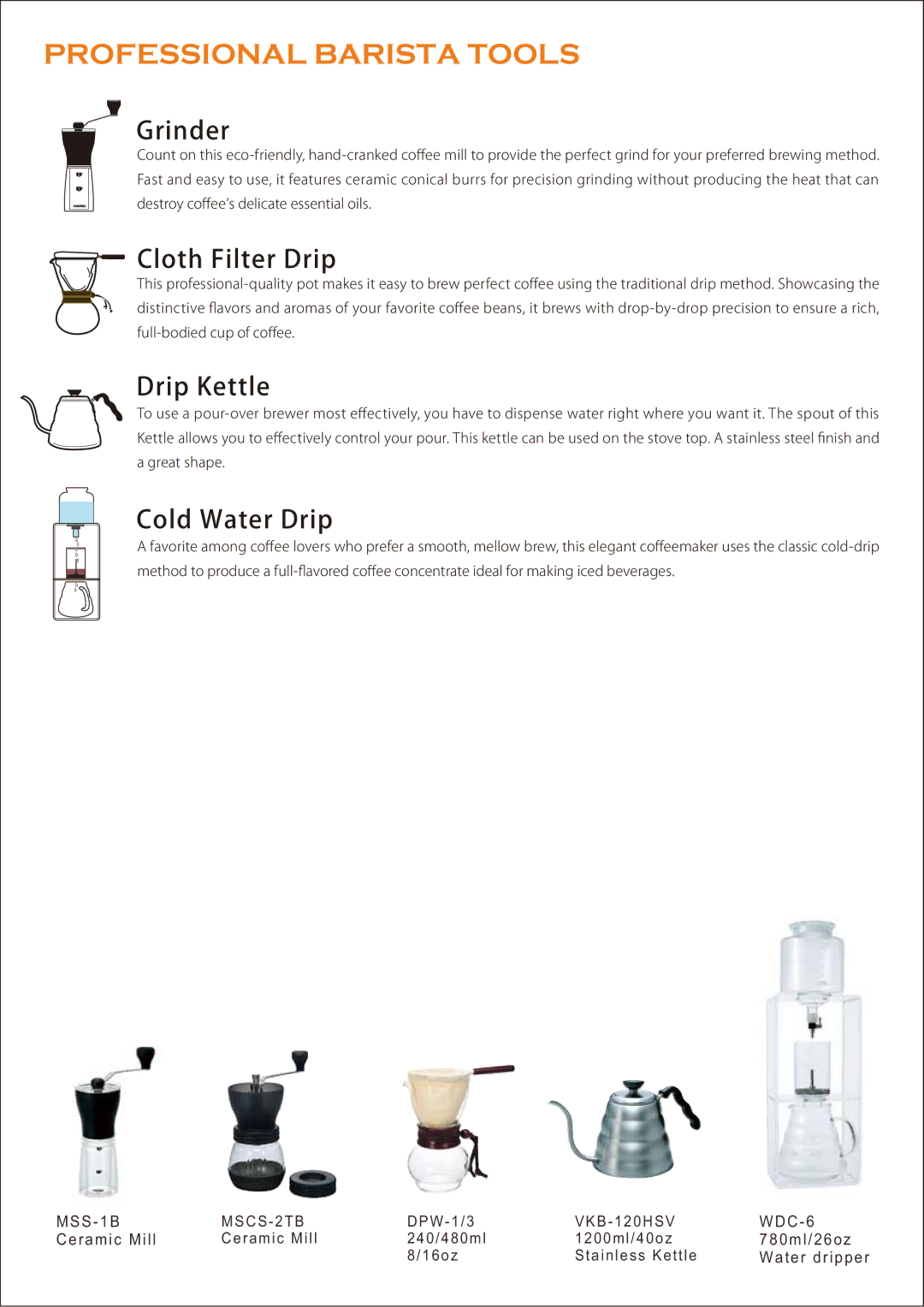 Hario Glass TCA-5, SCA-5, NXA-5 manual Professional Barista Tools 