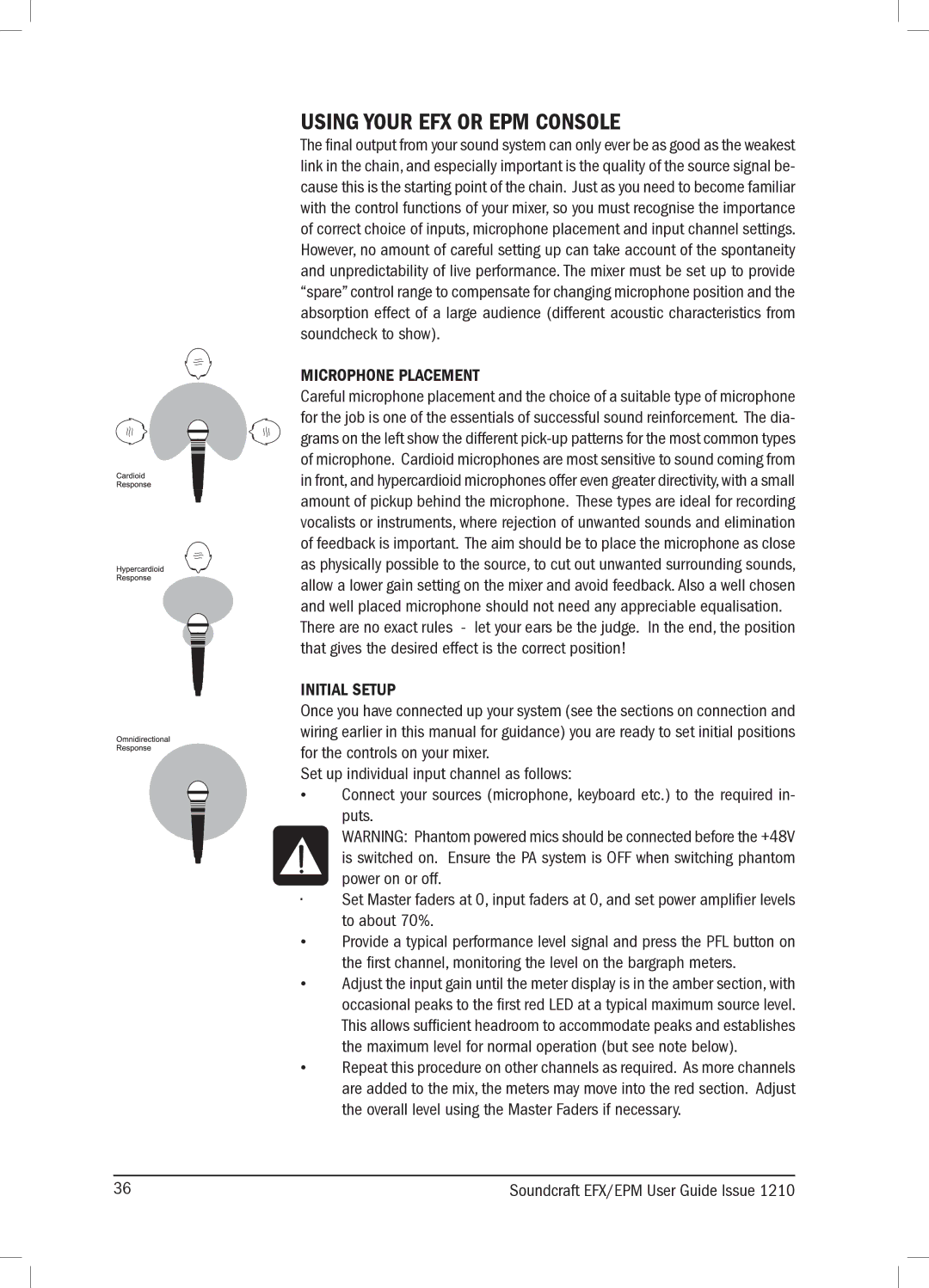 Harman 1210KA manual Using Your EFX or EPM Console, Microphone Placement, Initial Setup 