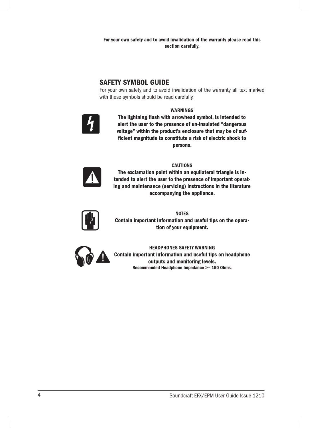 Harman 1210KA manual Safety Symbol Guide 